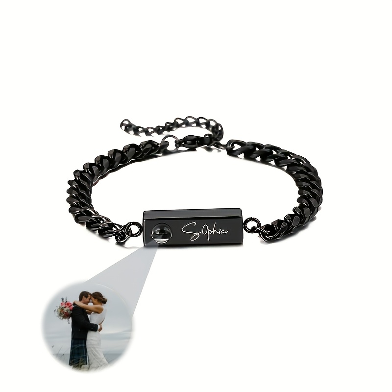 TEMU Customized Photo And Engraved Name Projection Bracelet, Personalized Couple Color Photo Projection Bracelet Men's 304l 304l 304l 304l Stainless
