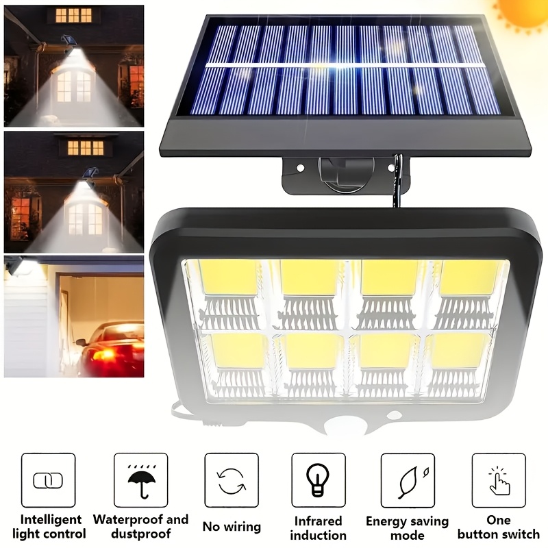 TEMU Solar Powered Wall Light With Motion Sensor, 3 Lighting , Ip67, 210 ° Wide-angle Led, Outdoor Garden Safety Street Courtyard Floodlight, Solar