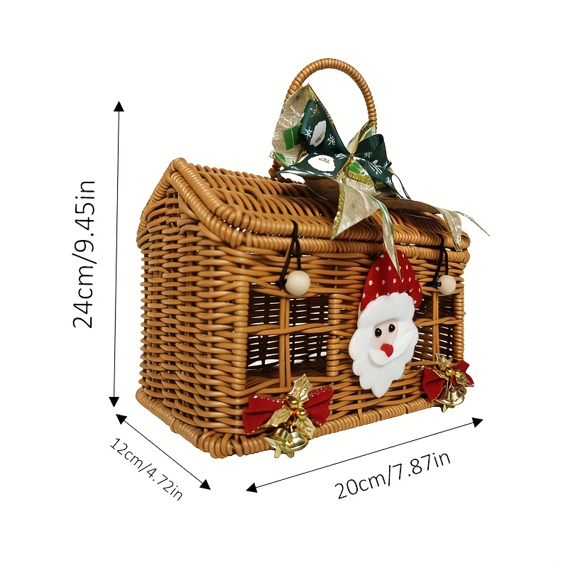 Image of 2026 New Style Handheld Basket Gift Basket, Rattan Woven Ins-style Storage Basket, Red Bow Decorative Basket, Party Dining Tablecloth Photo Prop, Shelf Baskets
