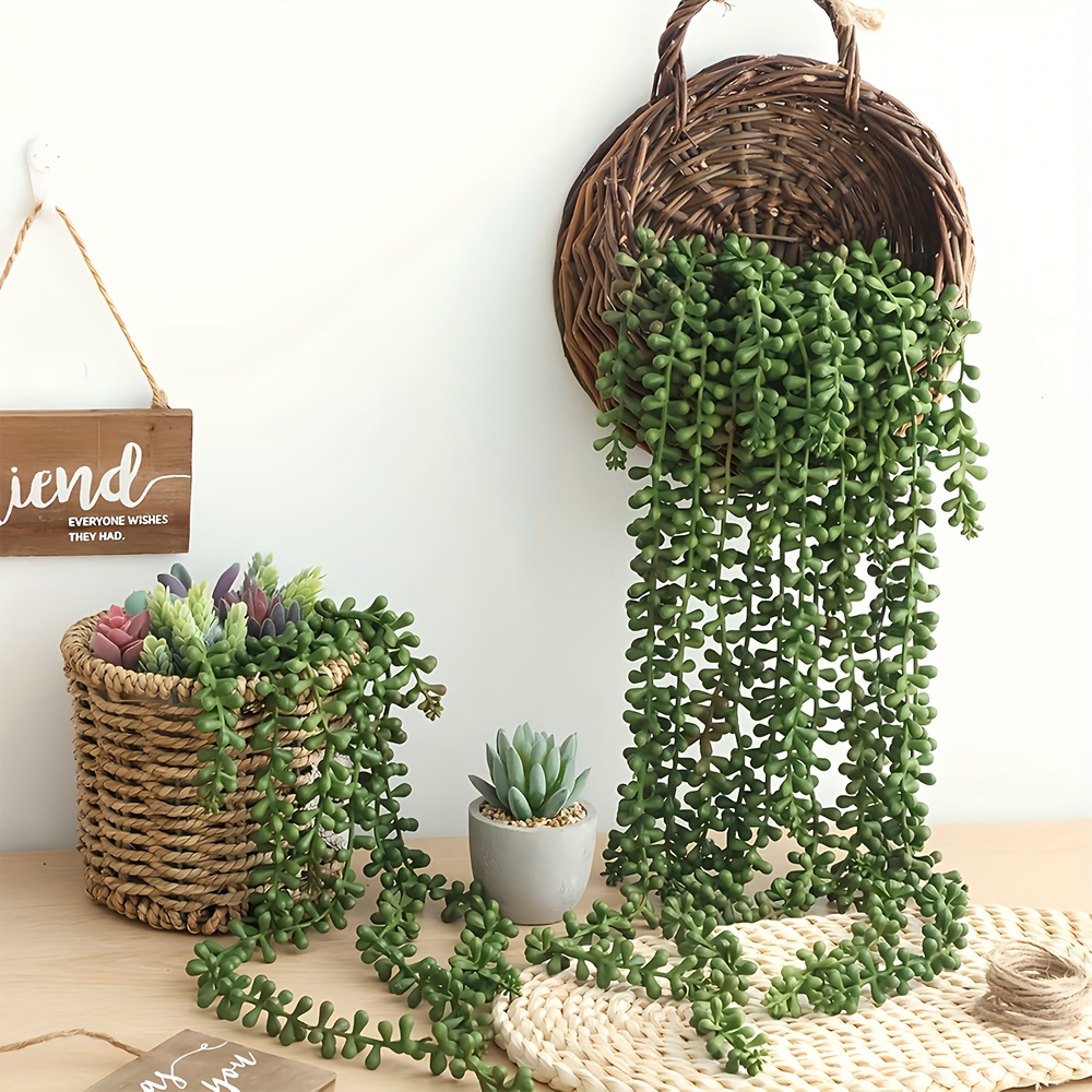 Image of 4pcs Set Of Fake Hanging Plants, Pearl String Artificial Hanging Succulent Plant Background Decoration, Indoor Artificial Plants Used For Home Garden Outdoor Decoration
