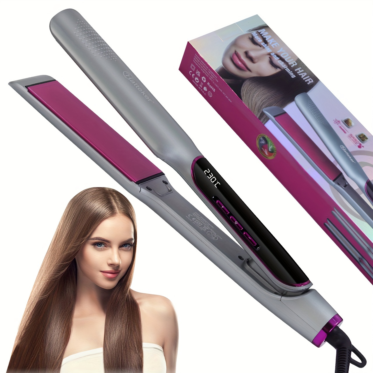 Hatteker Home Straightener, Salon-grade Straightening And Styling Flat Iron With Lcd Display And Temperature Control