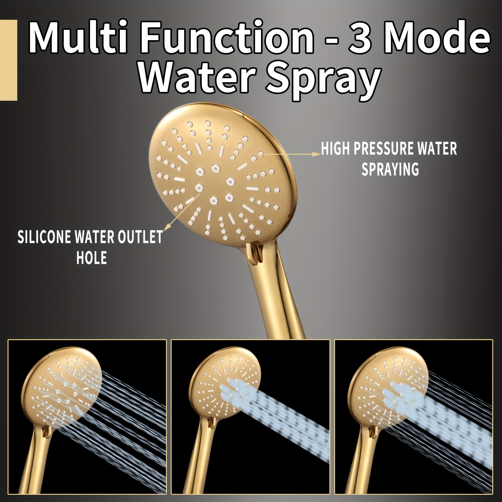 Golden High Pressure Square Rain Shower Head and Handle Set