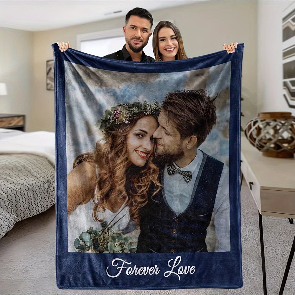 

Custom Photo Blanket - Soft Flannel Throw With Personalized Couple's Picture & "" Text - Vintage Style, & Tv Blanket - Ideal Romantic Gift, Personalized Gift|photo Print Blanket|plush Cozy Texture