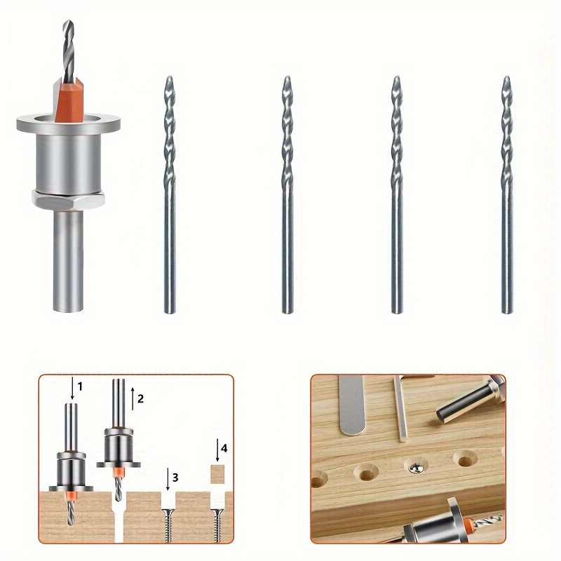 

5pcs Woodworking Countersink Drill Bits Set, Alloy Material, Uncoated, Adjustable Depth Stop Collar, Universal 8mm Round Shank, High Hardness, Removal - Wood Drill Bit Tools For Woodworkers