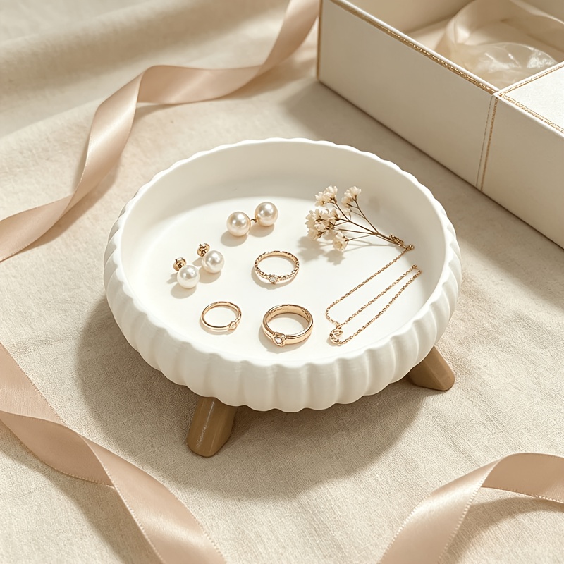 TEMU Round Ripple Storage Tray, Round Decorative Ornament Tray, Ring, Earring, And Necklace Storage Box With Scalloped Edge, Vanity Tabletop Jewelry