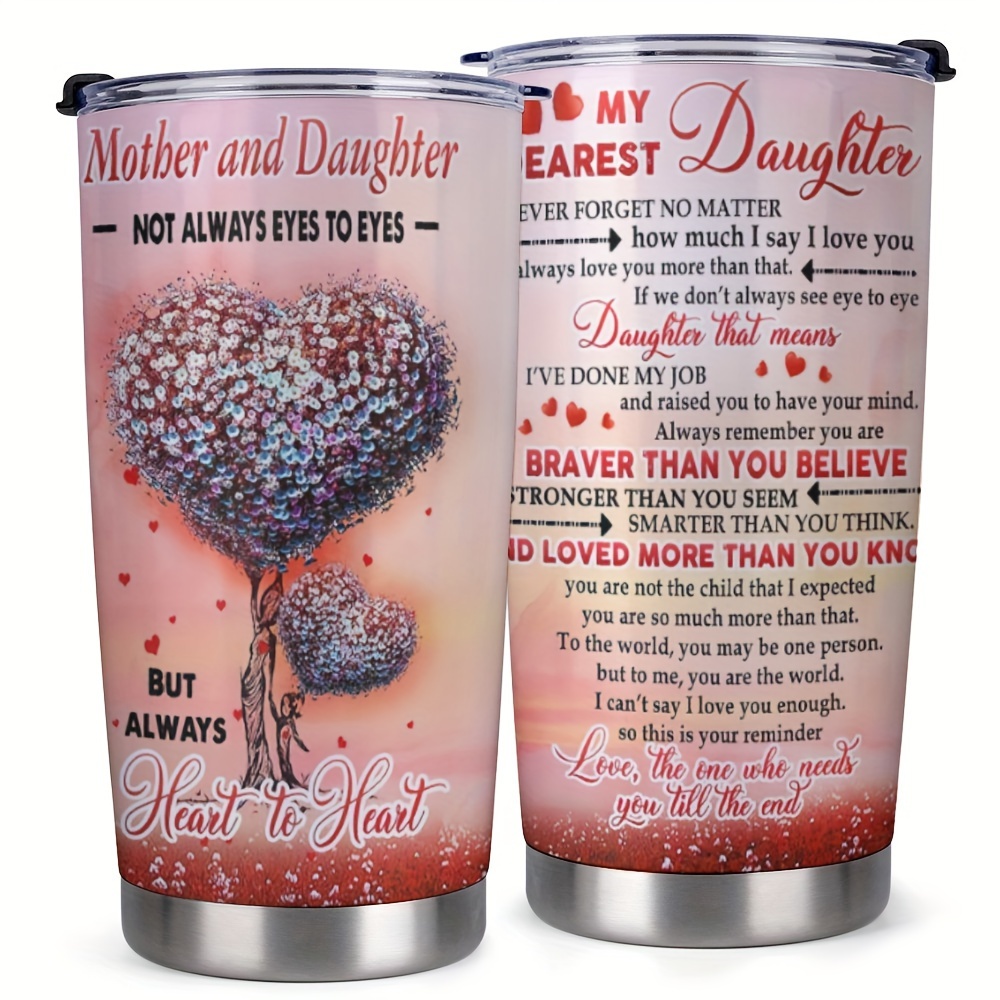 

Stainless Steel Insulated Tumbler 20oz - Mother To Daughter Love Tree Design - Thoughtful Gift For Birthday, Mother's Day, Travel - Durable Coffee Mug With Lid