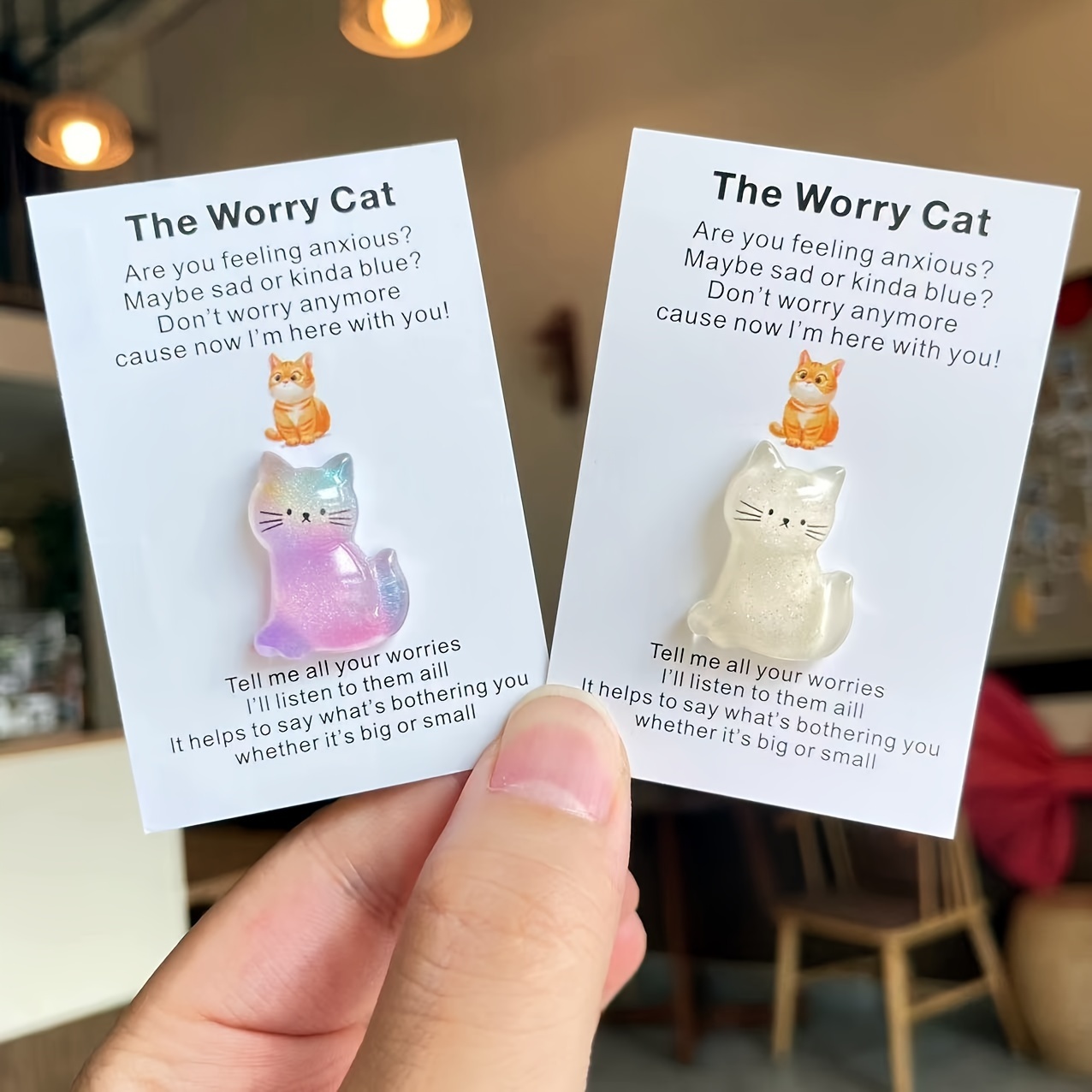 

1pc "the Worry Cat" Pocket Hug Card With Glittery - Iridescent Emotional Support Companion For Anyone | Inspirational & Uplifting Gift Idea For