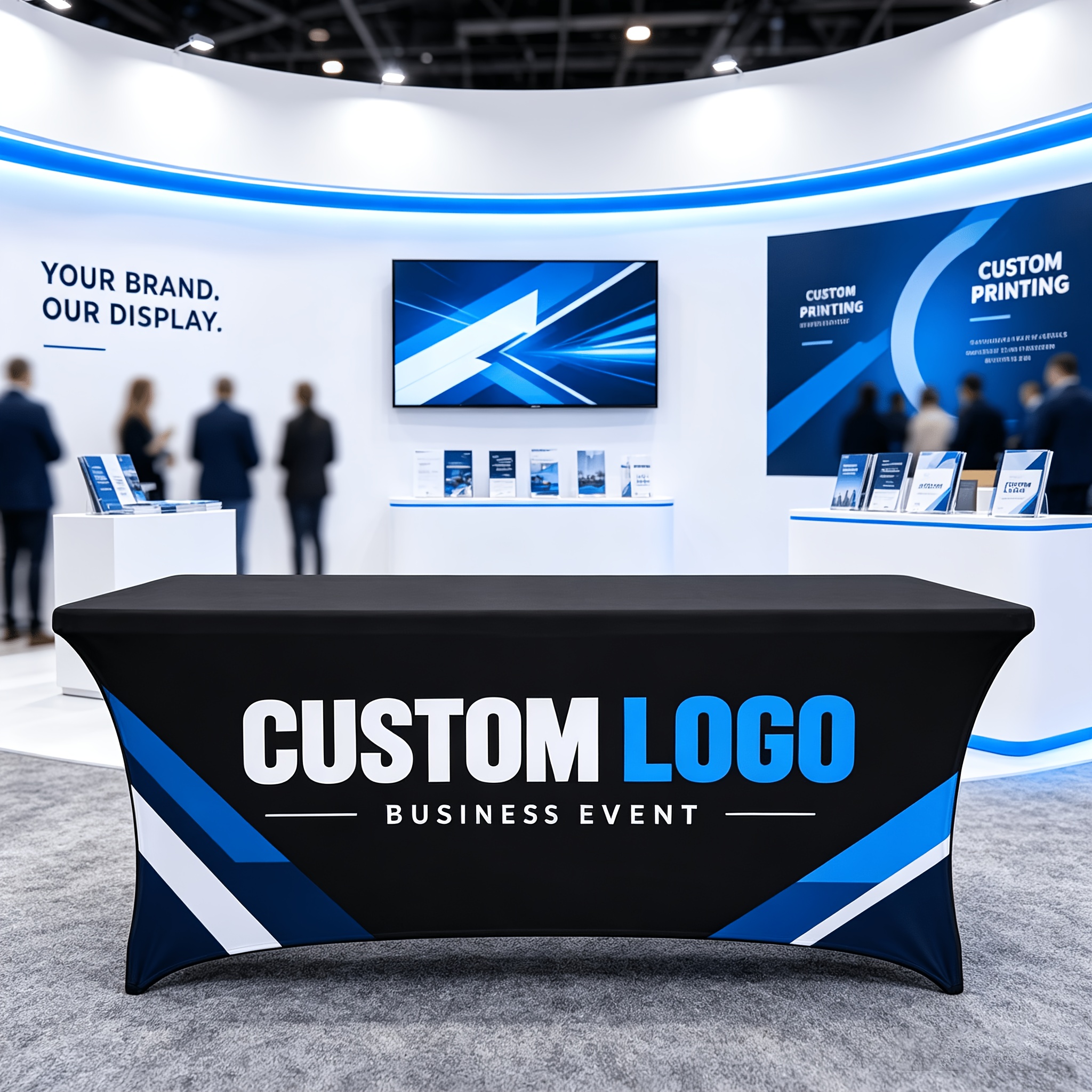 TEMU 1pc Custom Logo Tablecloth, Stretchable Elastic Tablecloth, Suitable For 4ft 6ft 8ft Folding Tables, Fabric For Trade Show Decoration, Suitable