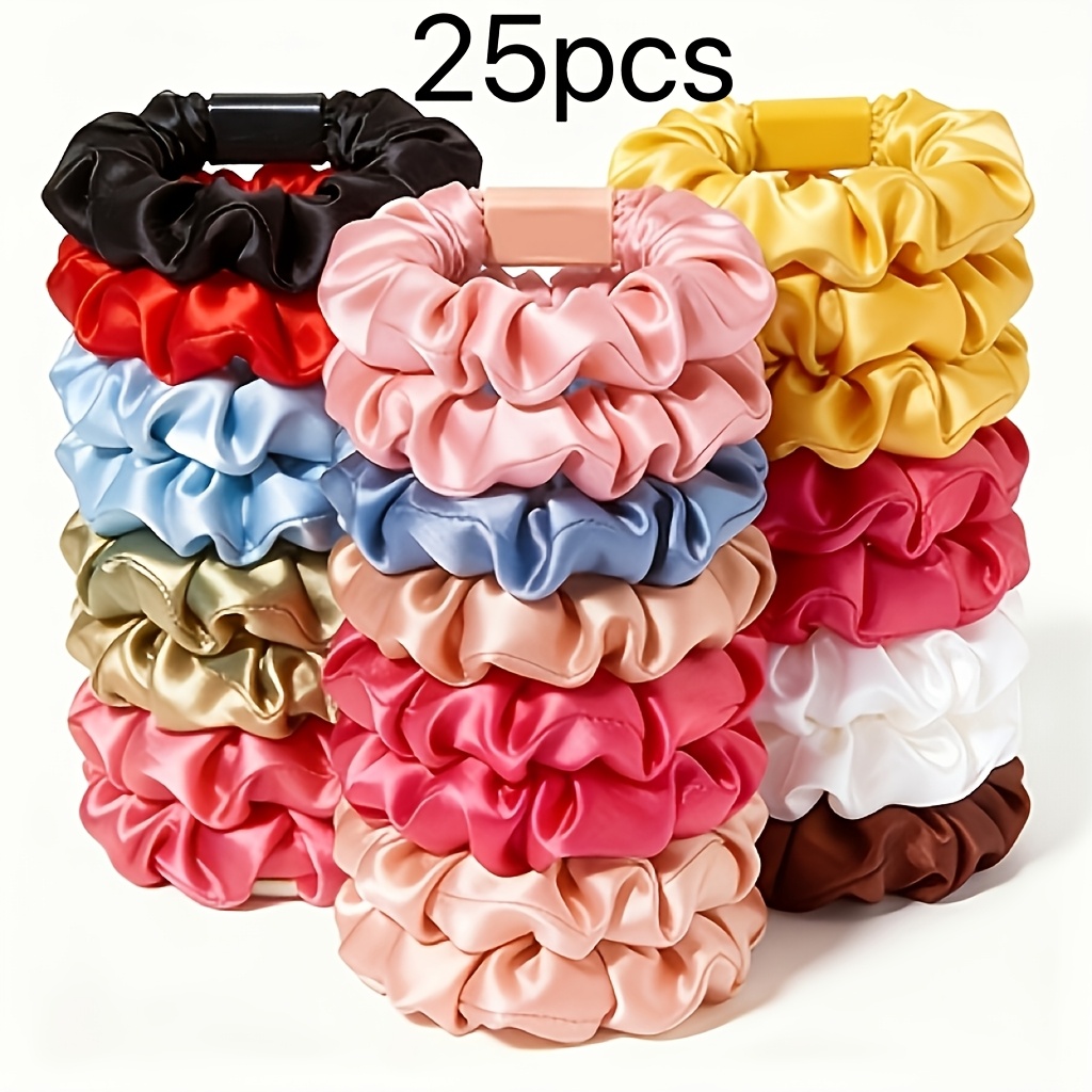 25pcs Multicolor Satin Small Hair Tie Set, High , Hair-friendly, Daily Fabric Hair Ties, Colorful Versatile Ponytail Accessories