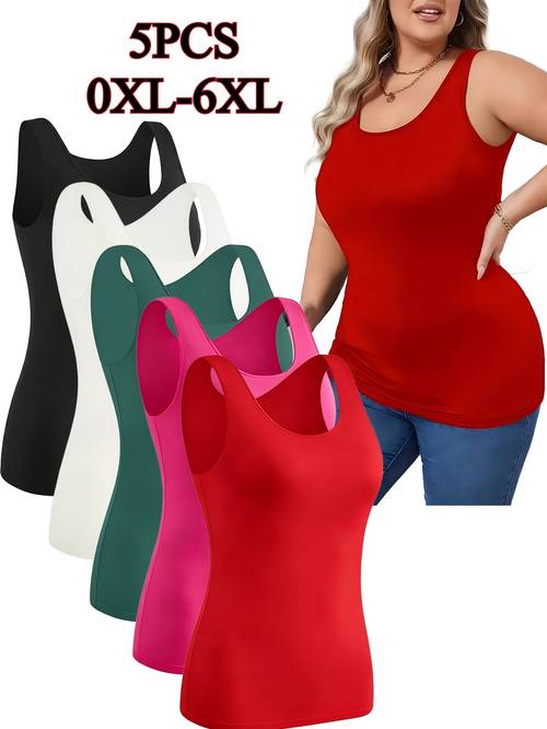 plus size 5 pack womens plus size non see through tank tops soft stretchy layering essentials in black white sleeveless tops suitable for casual formal outfits 5 colors 5 pack