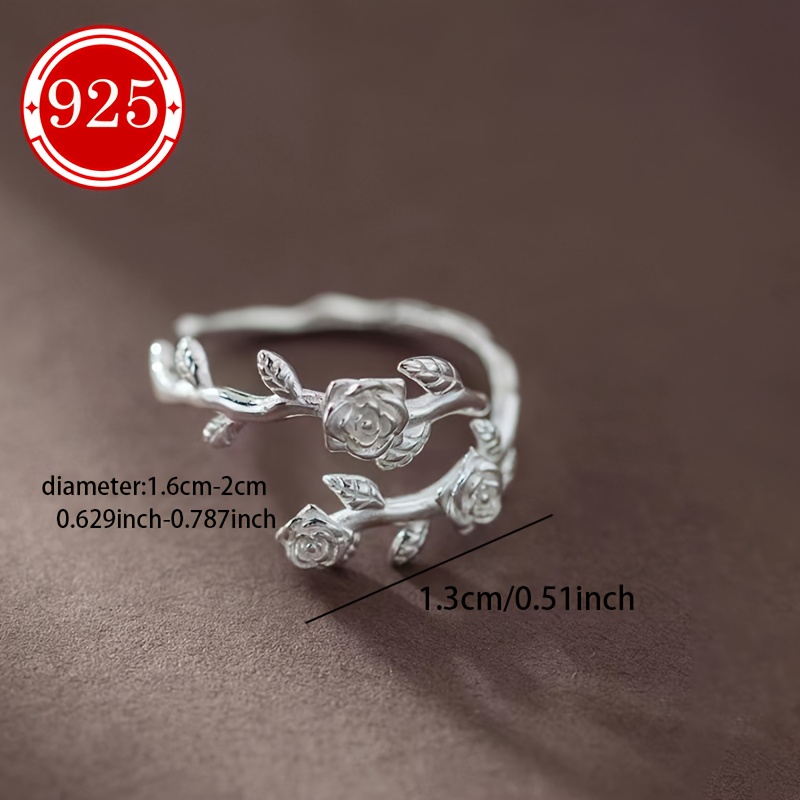 925 Silver Adjustable Rose Flower Open Ring for Women