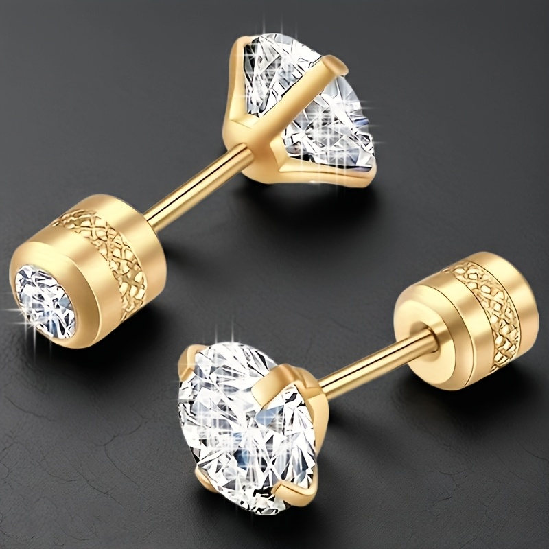 TEMU 1 Pair Korean Exquisite Synthetic Zirconia Sparkling Stud Earrings, Hypoallergenic Stainless Steel -safe And Washable High-quality Fashion Ear