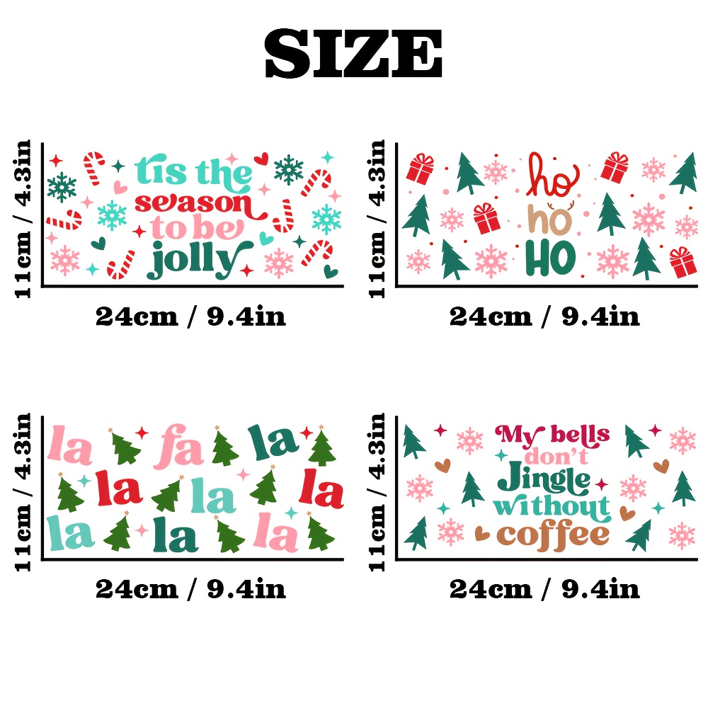 TEMU 4pcs Of Christmas Pattern Uv Dtf Transfer Paper: Suitable For 16 Oz For Glass Cups - High- Materials, Premium 3d Crystal, Perfect For Christmas