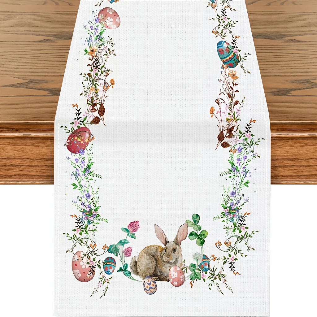 TEMU 1pc, Easter Bunny Table Runner, 100% Polyester Rectangular Spring/summer Decoration, Suitable For Indoor/outdoor Holiday Decor
