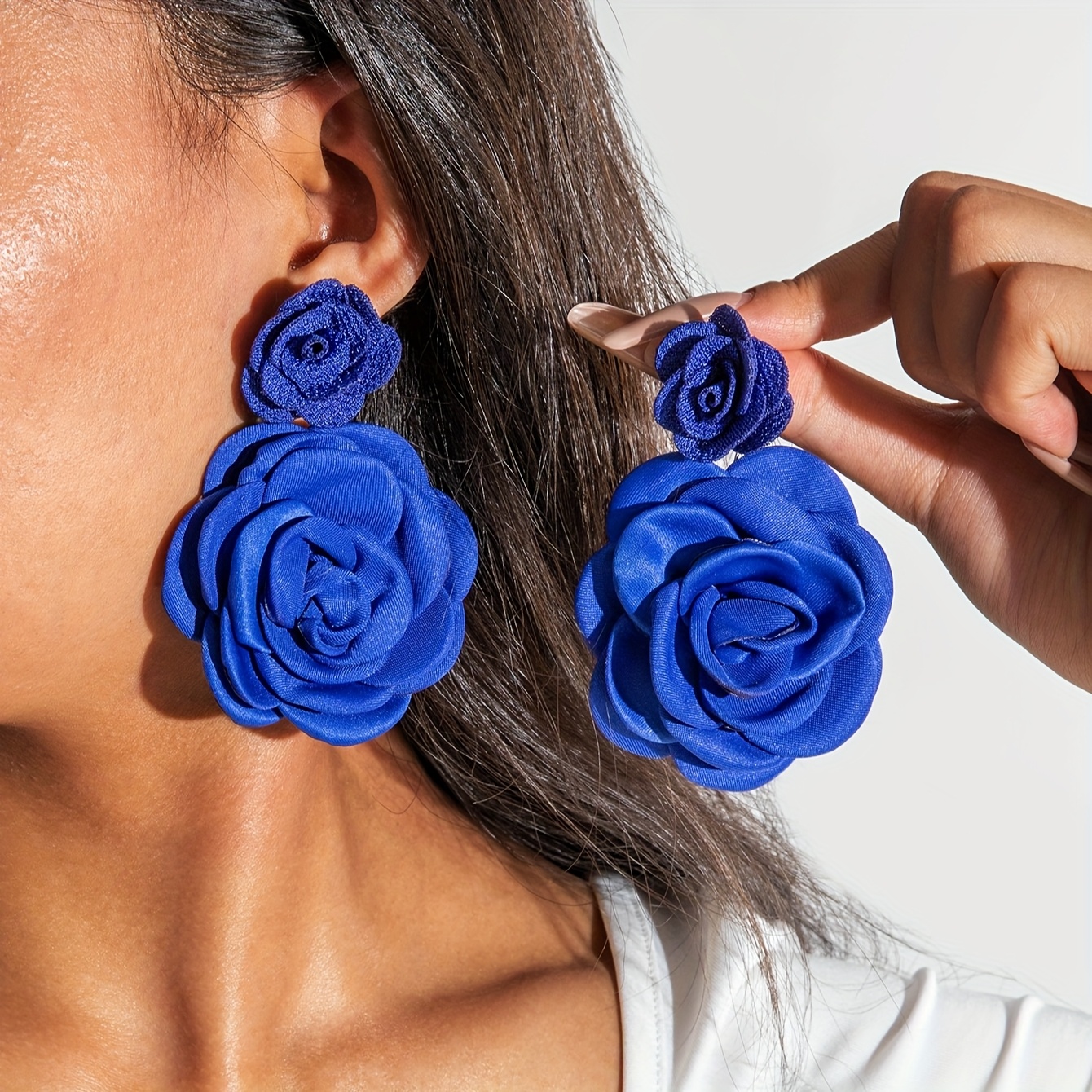 Image of 1 Pair Elegant Romantic Fiber Large Flower Earrings Tassel Suitable For Women's Ball Party Valentine's Day Gift