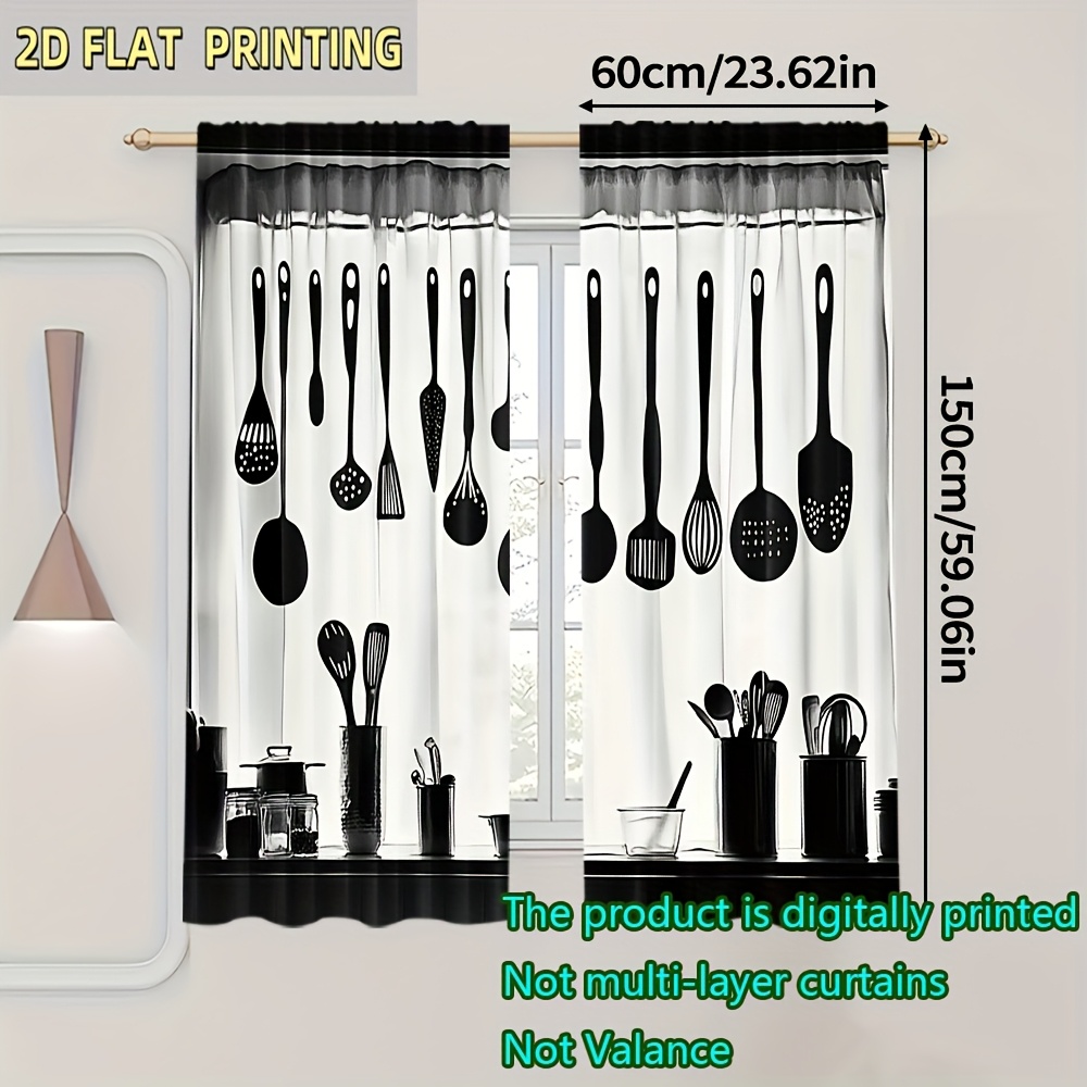 TEMU 2d Flat - 2d Flat - 2pcs, Minimalist Curtains 2d Kitchenware Versatile Durable Polyester (without Rod, No Movement, No Battery) Room Decor