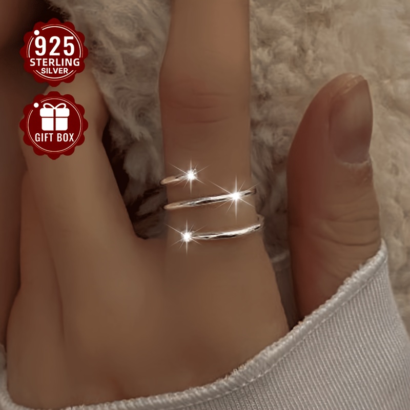 925 Silver Adjustable Open Ring for Women Triple Prong Set Zirconia