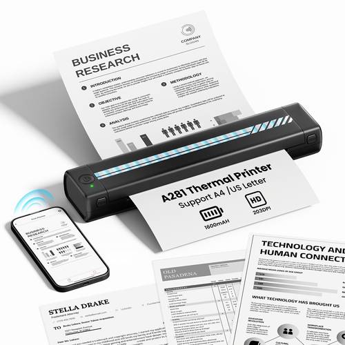 thermal paper sold separately portable printer thermal printing inkless portable printer supports 8 5 11 inch us letter size and a4 thermal paper compatible with mobile phones and laptops home office and travel portable use