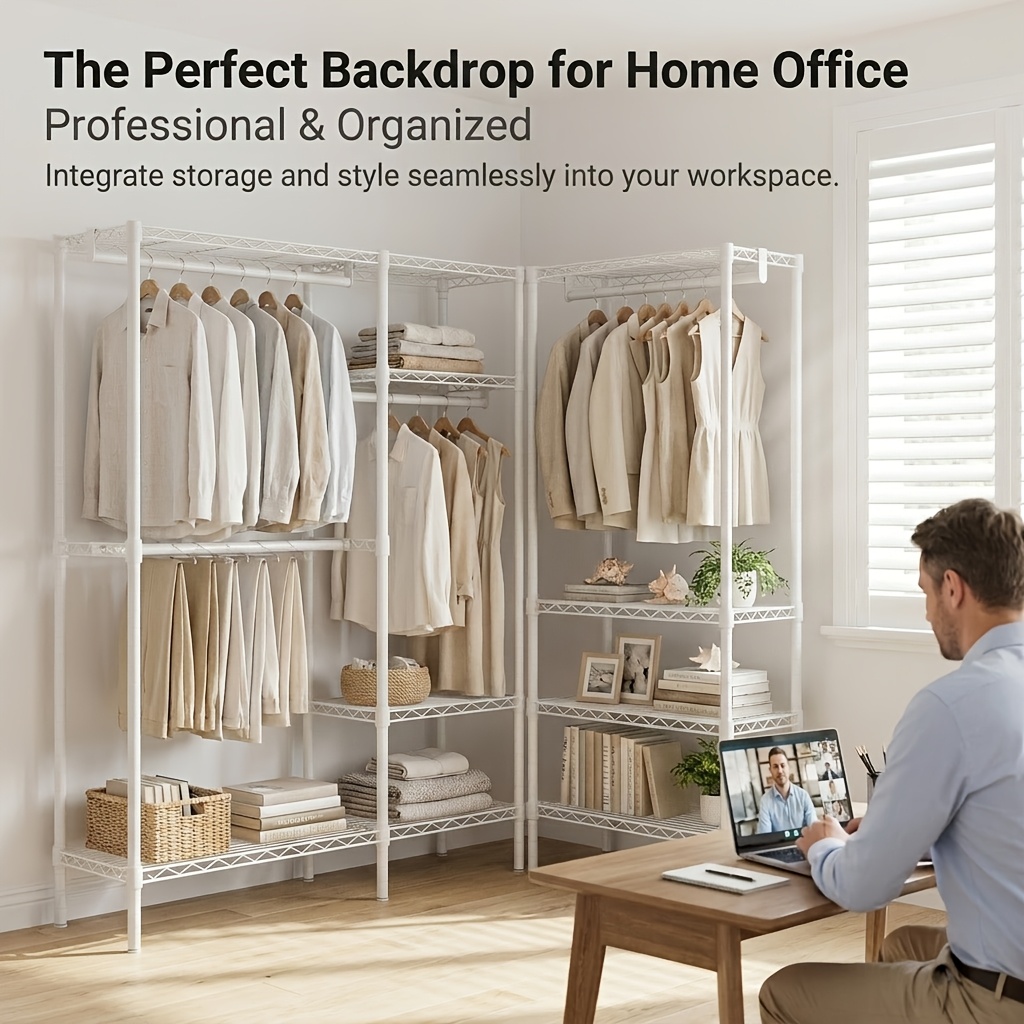 Wardrobe Combination Garment Racks Freestanding Clothes Rack Clothing Storage With Metal Shelves Hanging Rods, Heavy Duty Easy To Assemble Multifunction Closet Organizer For Bedroom Apartment