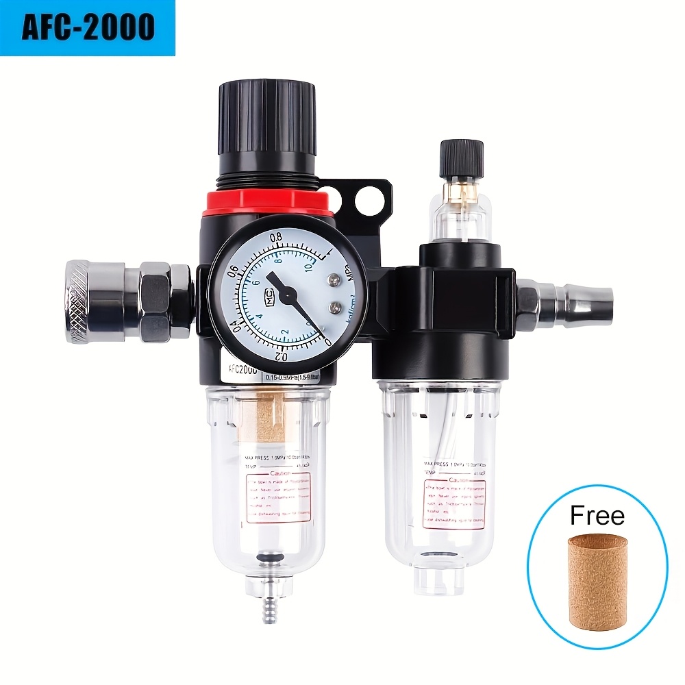 

Afc-2000 1/4 Inch Air Filter Pressure Regulator Kit, Pneumatic Tools Oil-water Separator With Brass Filter Element, Pressure Gauge, Quick Connect Couplings & Lubricator Cup