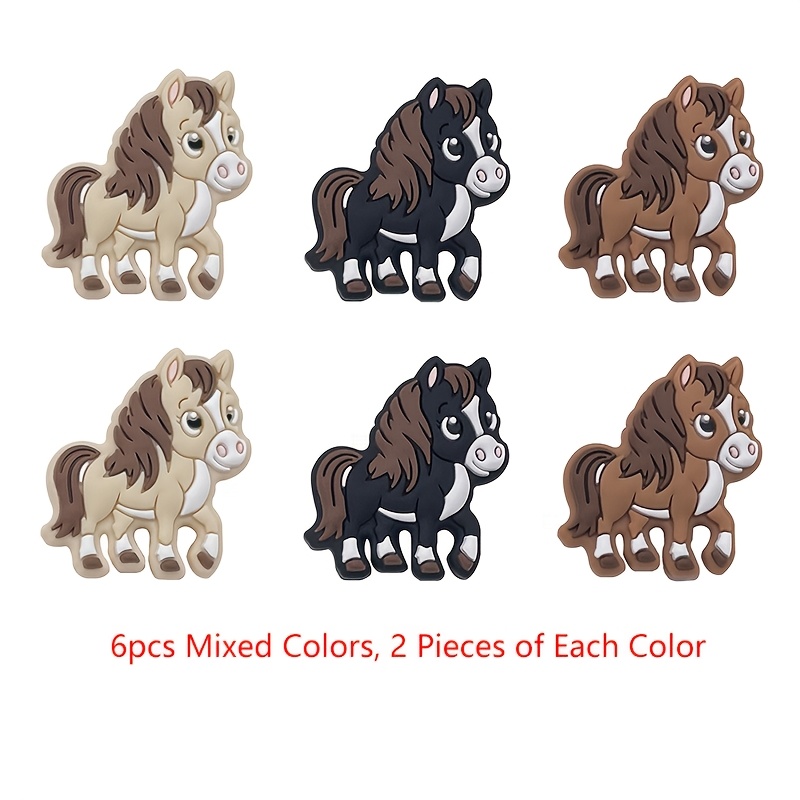 E-shop Perlen & Perlen Sortiment 6 Stück 3D Gemischte Farben Silikonperlen Pferde, 2 Stück jeder Farbe, Geeignet für die Herstellung von Armbändern,