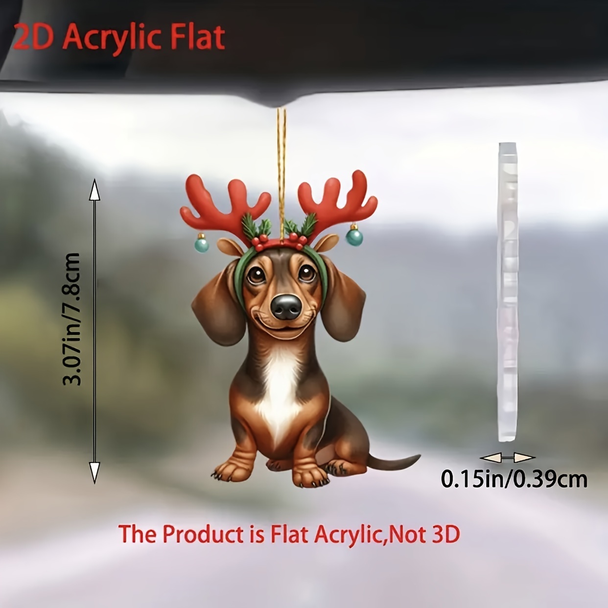 

1pc Acrylic Christmas Dachshund Pendant, Universal Holiday Hanging Ornaments, 2d Flat Car Mirror Pendant, Christmas Tree And Home Decoration, Key Chain Pendant, Party Gifts
