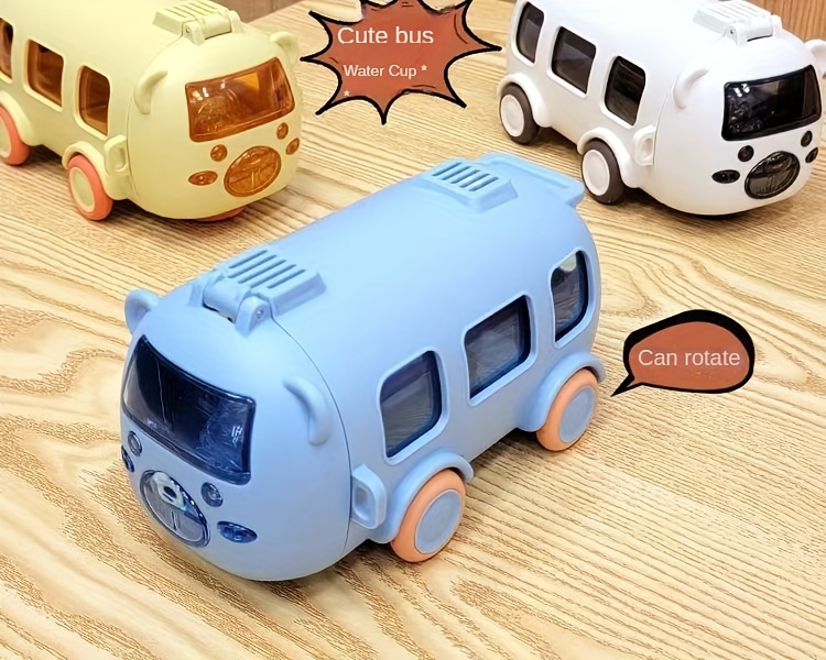 cartoon bus shaped water bottle with straw   high temperature resistant pp plastic cup for outdoor fun details 0