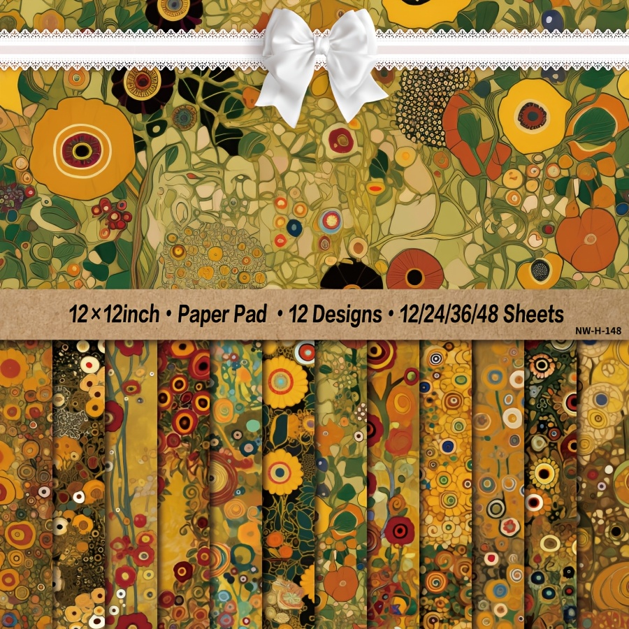 

12/24/36/48 Sheets Abstract Floral & Paper Pad, 12x12 Inch, Diy Craft Cardstock, Decorative Background Card Making Supplies