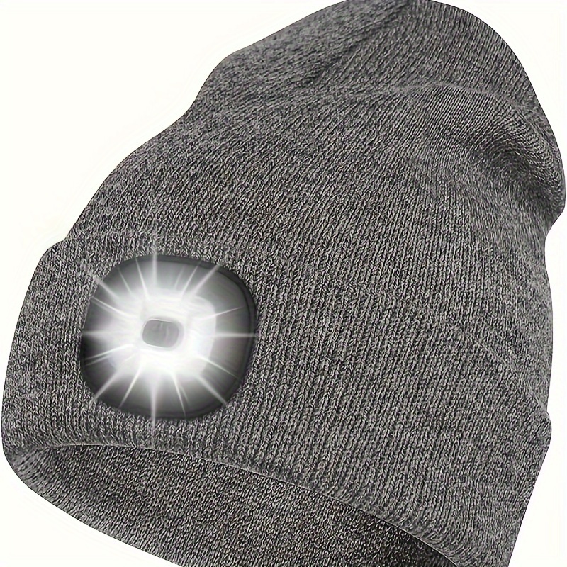 TEMU Rechargeable , Unisex Winter Warm Knitted Hats, Headlight Flashlight For Running Hiking Camping, Tech Gifts For Men Women Handyman Teens