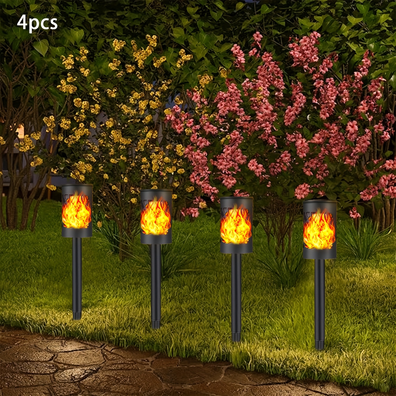 Solari Fiamma Luci, Luci Giardino Solari 4 Pezzi Torce Da Giardino - Foto 10