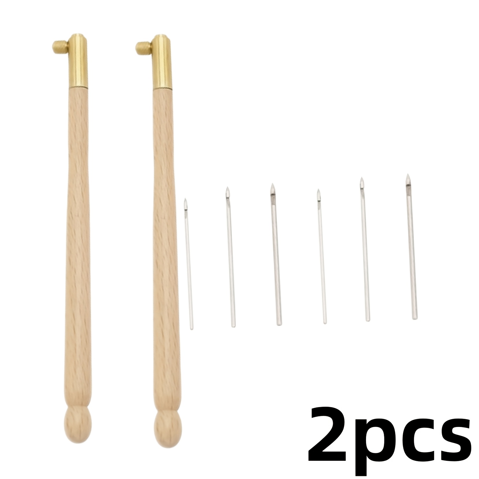 TEMU Lot de 2 alênes à manche en bois avec poinçon à cuir et 6 aiguilles de rechange - Aiguilles à crochet à cheville unique couleur adaptées à la