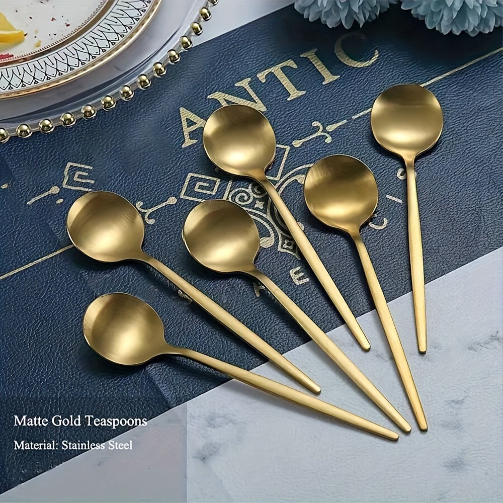 

6-piece Matte Golden Stainless Spoons Set - Mini Dessert Teaspoons, Elegant Holiday Tableware For Home, Kitchen, Restaurant, Tea - Christmas, Halloween, Easter, Hanukkah, Thanksgiving ( Inches)