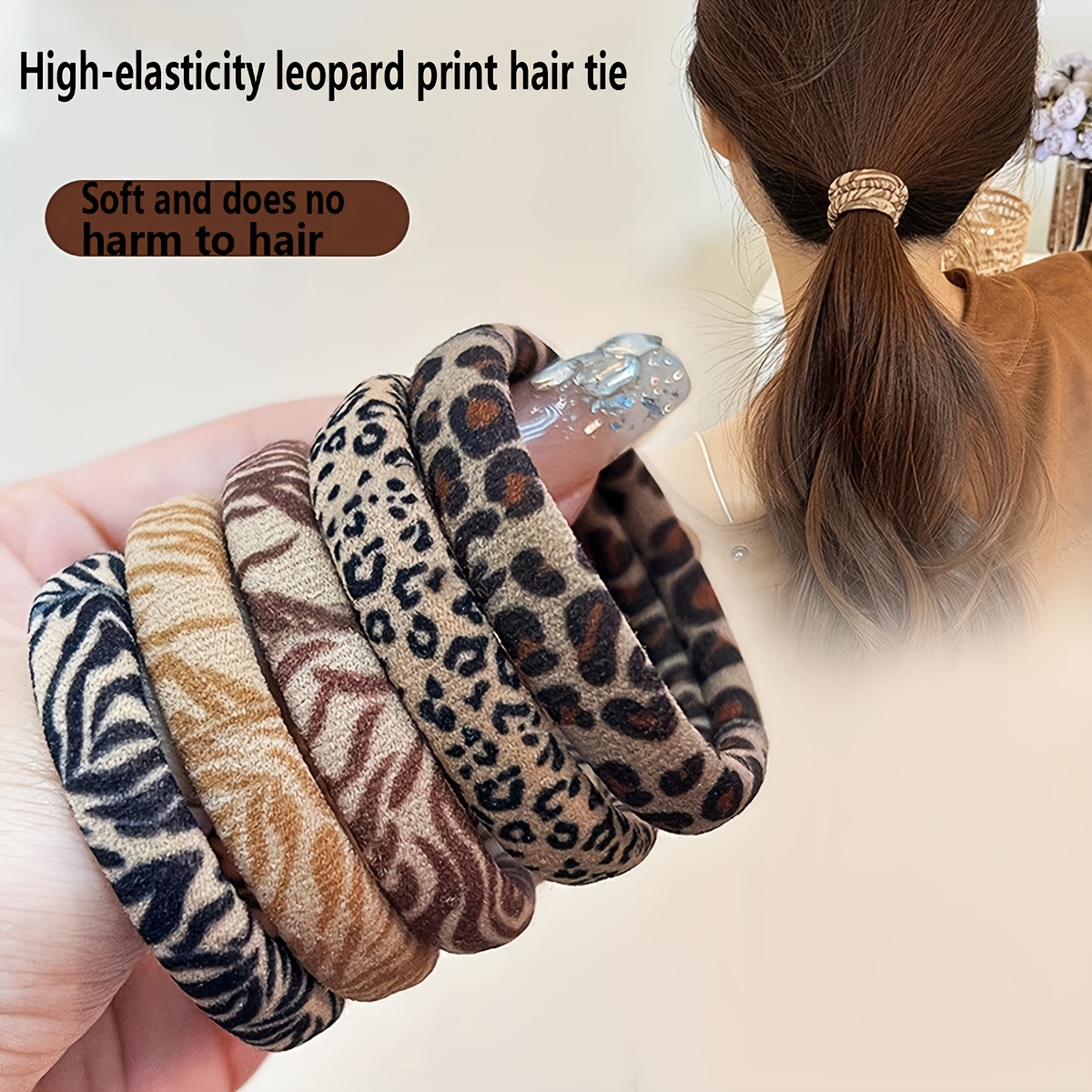 Random 19/29pcs Leopard Print High-Elastic Ponytail Hair Ties