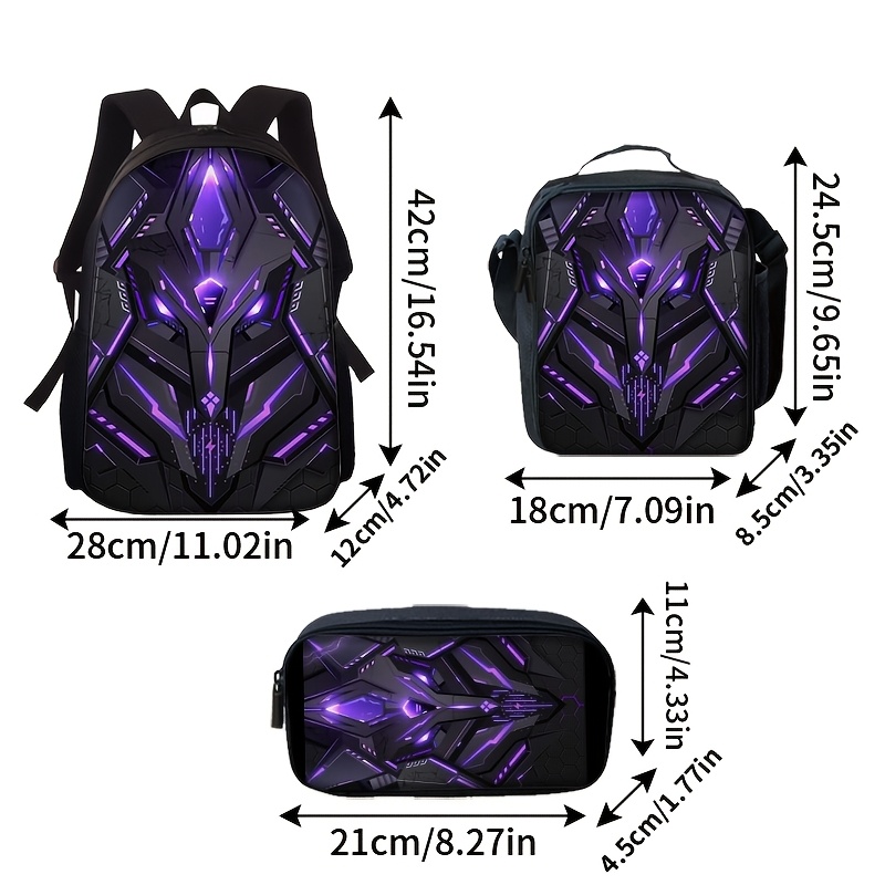 3pcs/1pc Mecha Style Print Backpack Set - Lightweight Travel Backpack, Multi-Functional Storage Bag & Organizer | Adjustable Straps, Stylish Design for Teens, For Teenager
