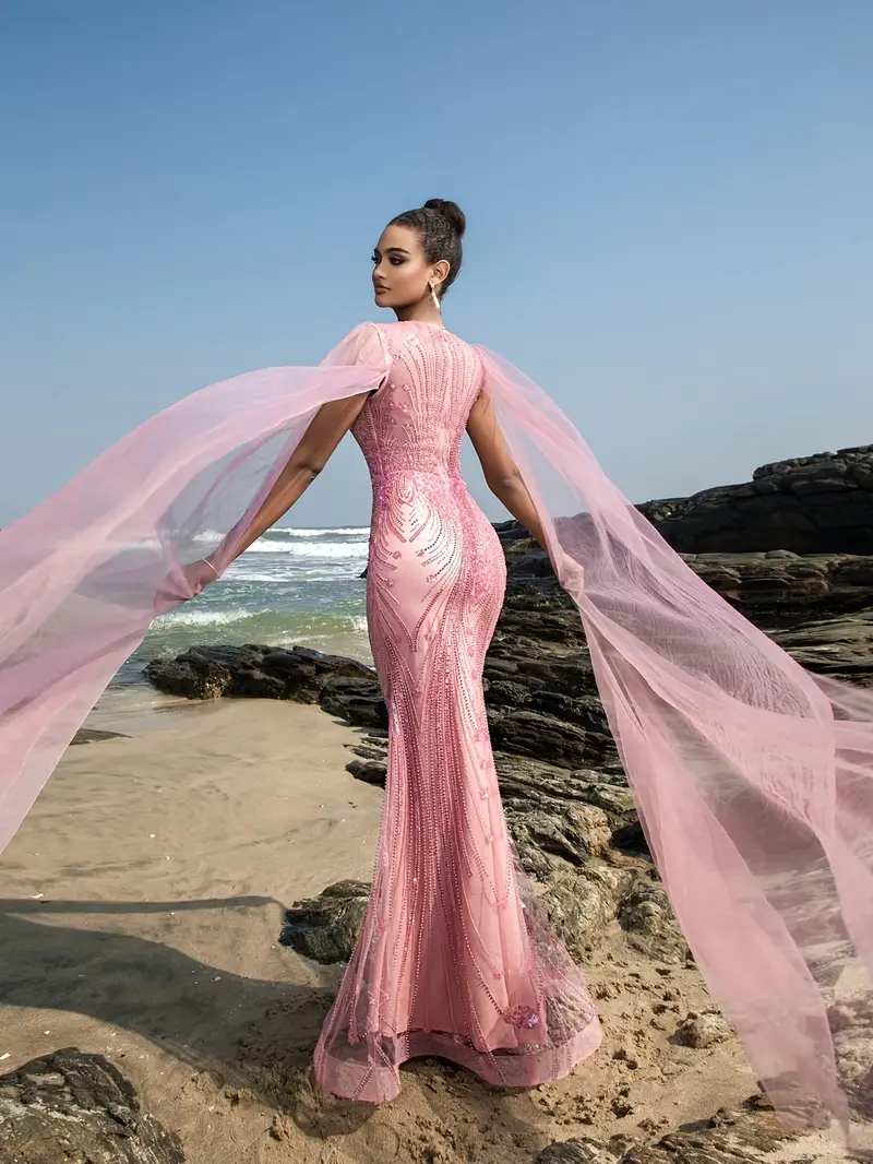 extra long evening dresses Elegant Beaded Lace Sheath Prom Dresses Extra Long Sleeve Pageant Dres Viniodress