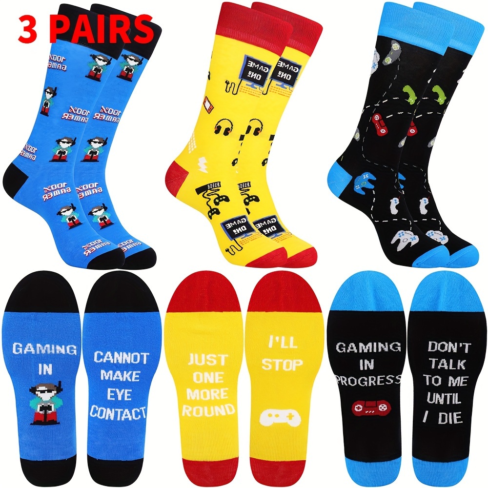 

3 Pairs Gamer Gifts Crew Socks For Men Comfy Funny Fun Crazy Mens Gaming Socks Gamer Gifts For Dad Boyfriend Husband Brother Friend