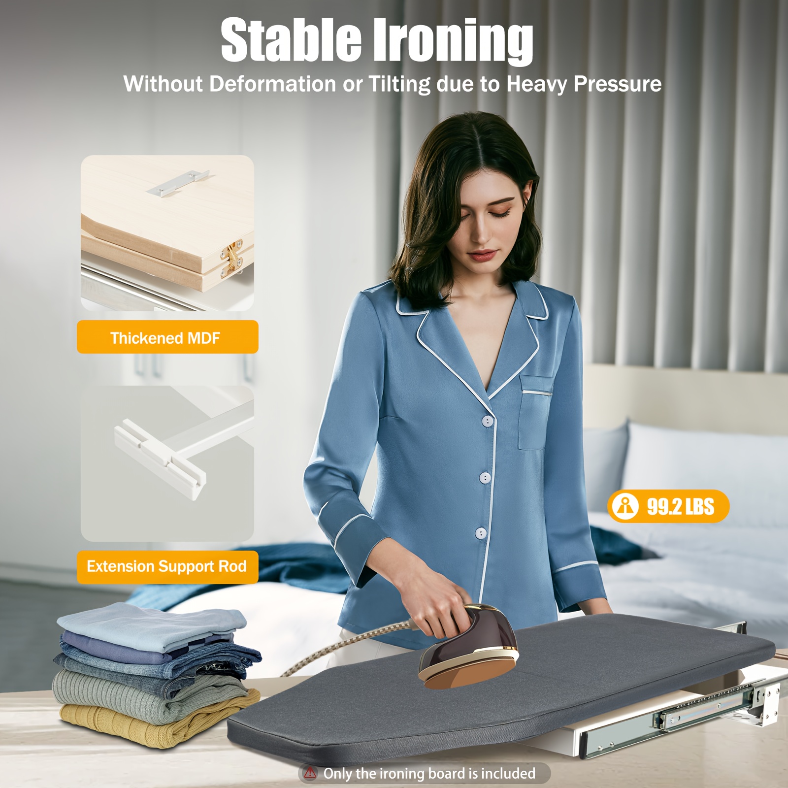TEMU Retractable Ironing Boards Closet Gray Folding 180 Rotation Pull-out Stow Away, 180Â° Retractable Ironing Board Portable Foldable Pullout Slide