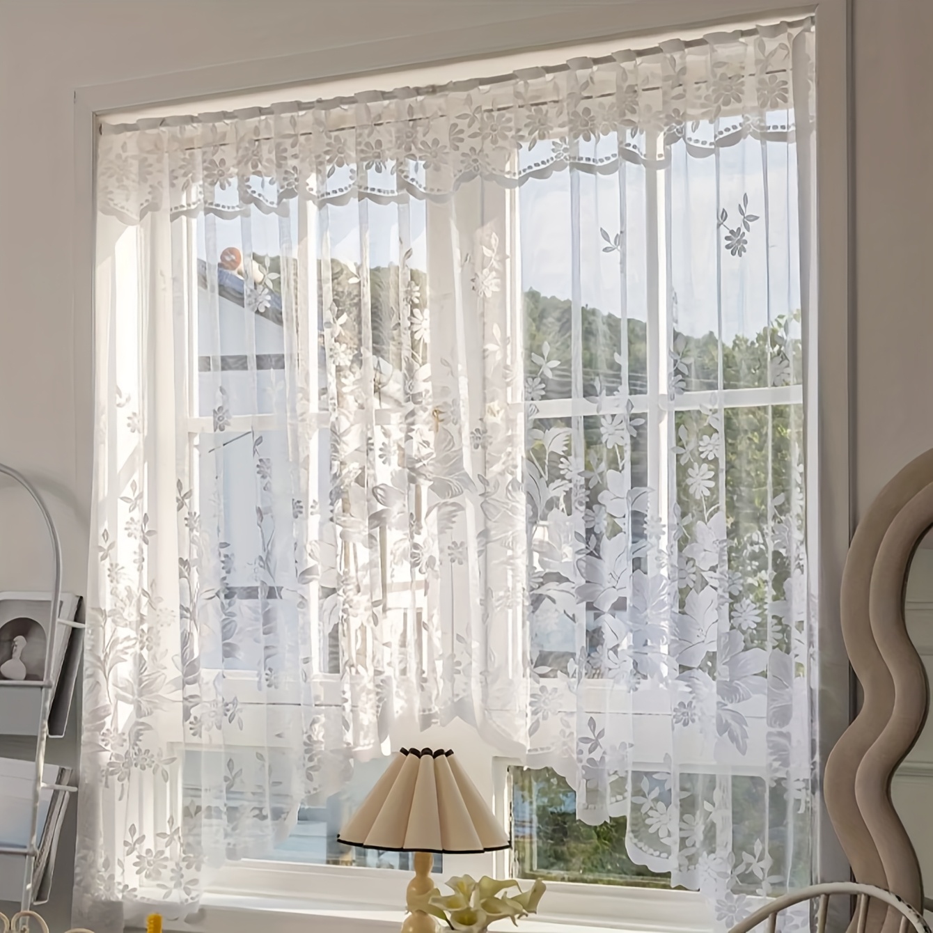 E-shop 1 Stück Elegante Gardine für Wohnzimmer & Schlafzimmer – Lichtfilternd, 100 % Polyester mit Stangenhalterung, maschinenwaschbar, künstlerisches