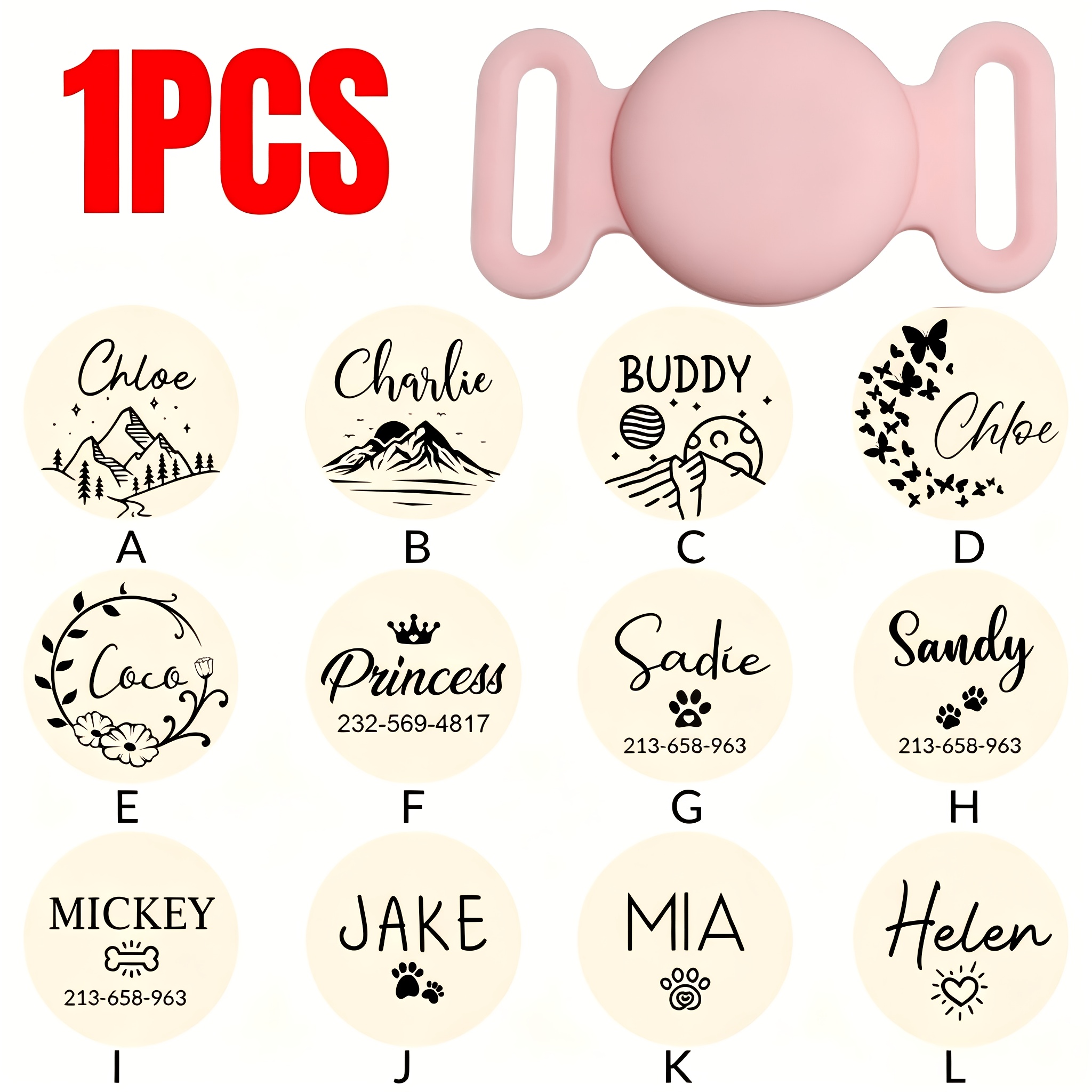 TEMU Custom Pet Collar Stand Compatible With Airtag, Sliding Dog Name Tag, Personalized Airtag-compatible Cat Collar, Silent Airtag Protective Case,