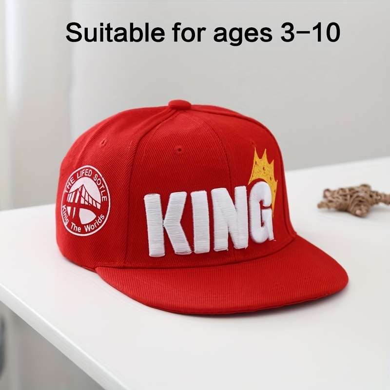 Boys Fashion- Hip Hop Cap With Stylish King Embroidery - Suitable For , Suitable For Children Aged 3 Years