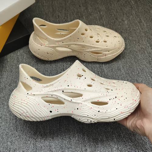 item picture luf mens ink splatter wave hollow out design slip on sandals slides 1pc molded eva platform with soft rebound cushioning design provides discreet height increasing and a fit for feet mule style