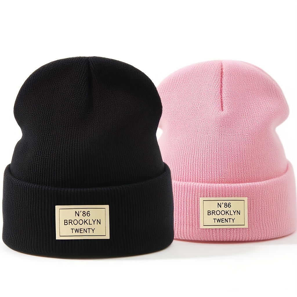 2pcs Bonnet Adulte 86 Label - Léger, Respirant et Extensible, Chapeau d'Hiver Unisexe Chaud pour Hommes & Femmes, Style Y2K Décontracté & Formel
