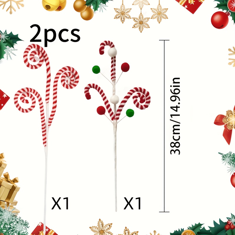 TEMU 2pcs Christmas Decoration Artificial Flowers, Christmas Party Table Centerpiece Stem Set, Christmas Tree Wreath Floral Arrangement For Season