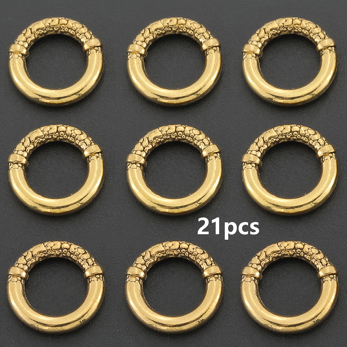 TEMU 21pcs Antique Golden Textured Round Spacer Beads, Approximately 13mm, Large Hole Spacer Beads, Decorative Beads, Bead Connectors, Suitable For