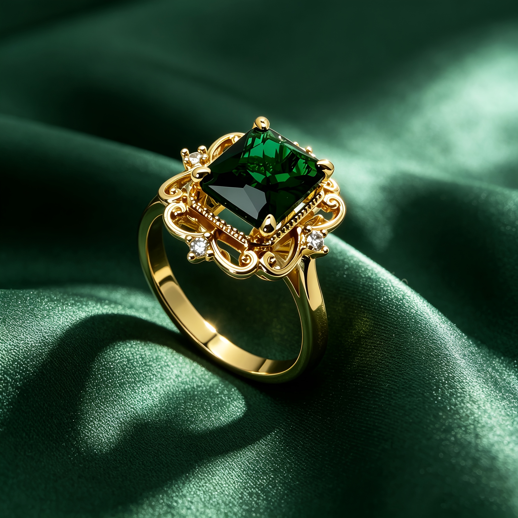 Retro Court Style Square Green Zirconia Ring