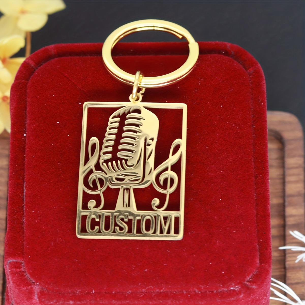 TEMU Personalized Music Note Microphone Custom Name Key Chain, Stainless Steel Anti-lost Keychain, Personalized Engraved Nameplate Keyring, Best For