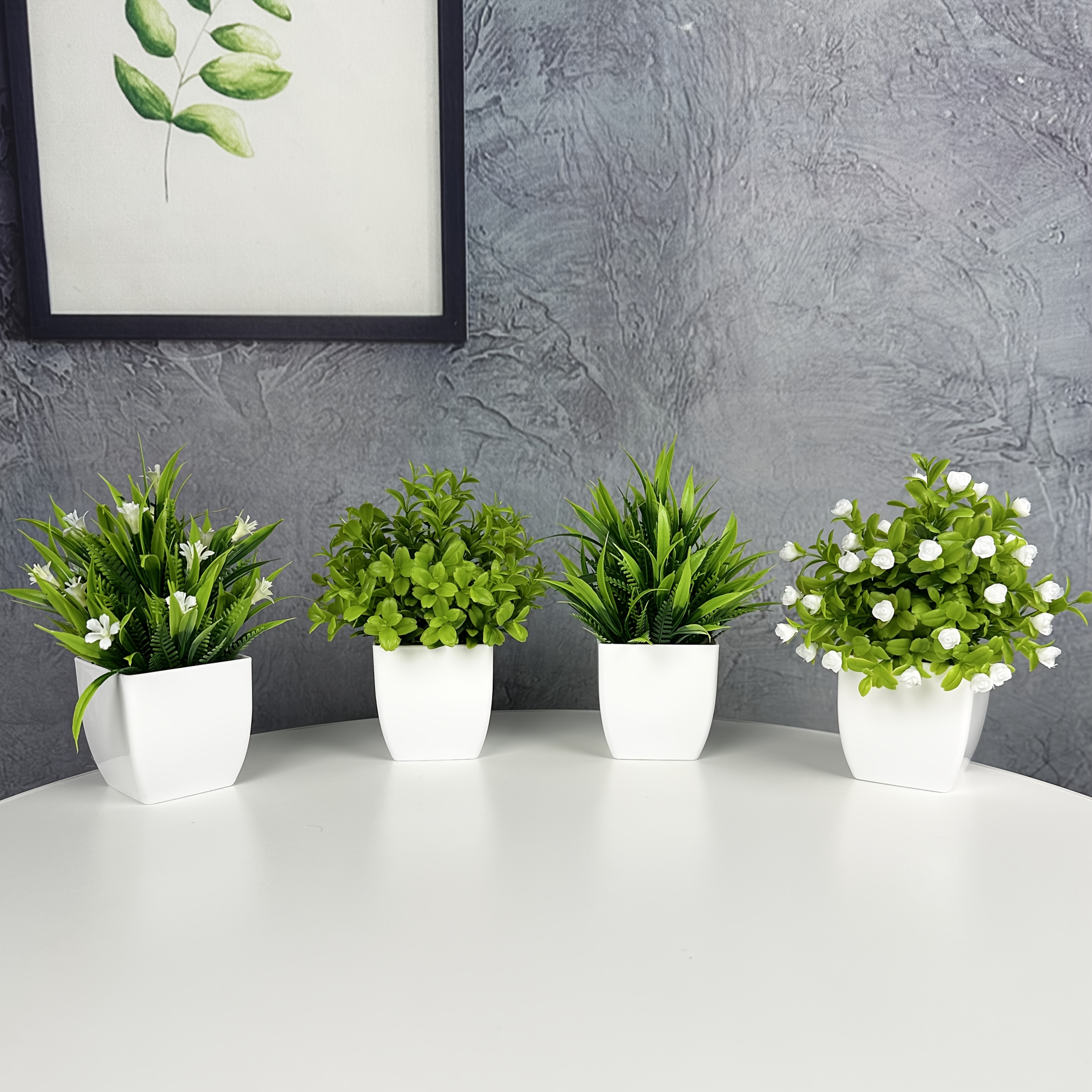 Image of 4pcs Small Artificial Flowers With White Flower Pots, Suitable For Indoor Home, Office, Restaurant, Hotel Desktop Decoration, Low Maintenance (with Container)