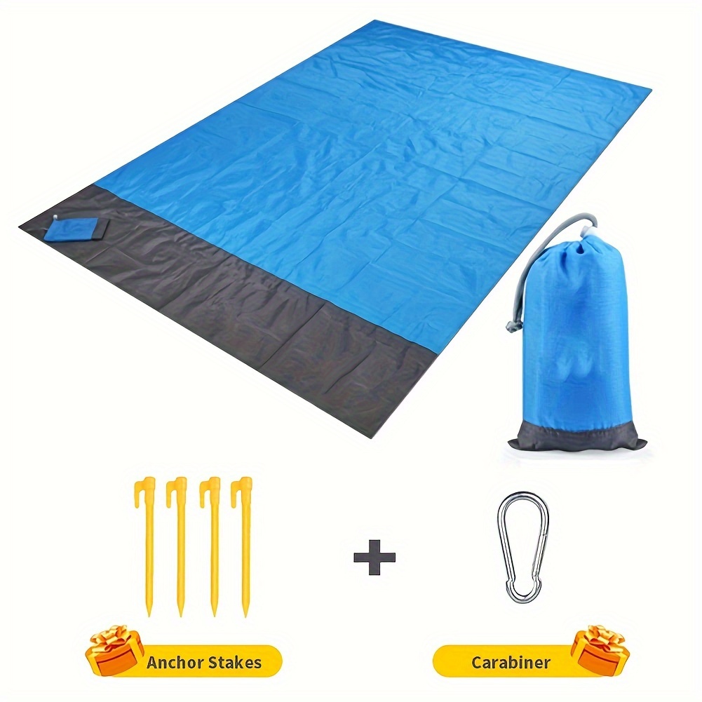 

Large Portable Beach Mat, Foldable Lightweight Pocket Blanket, Waterproof Anti-sand Outdoor Picnic Mat, Camping Ground Mat Sun Shade Tent Tarp, With Anchor Stakes, Carabiner, And Storage Sack