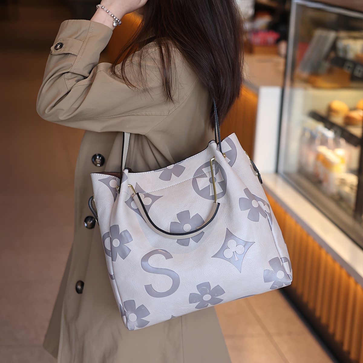 Classic Embossed Satchel Handbag, Fashionable All- For Work