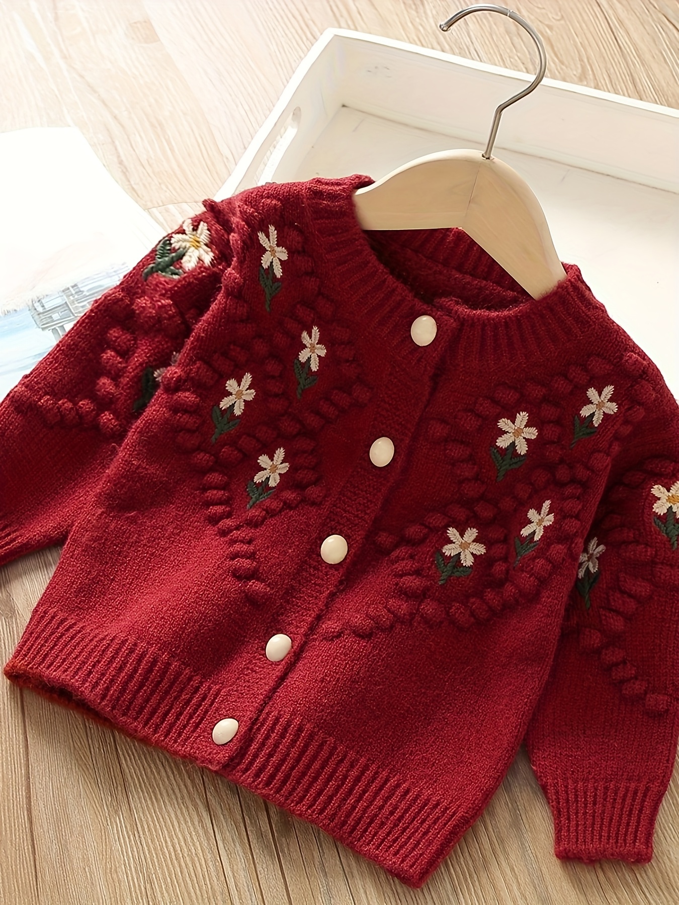 Girls' Baby Cute 3D Embroidered Knit Cardigan